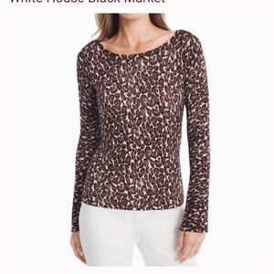 WhiteHouseBlackMarket Sz XS Leopard Top with Bell Sleeves